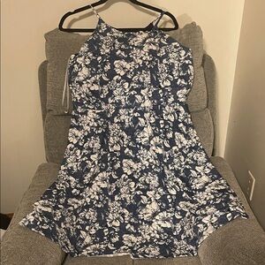 Floral Blue and White Midi Dress